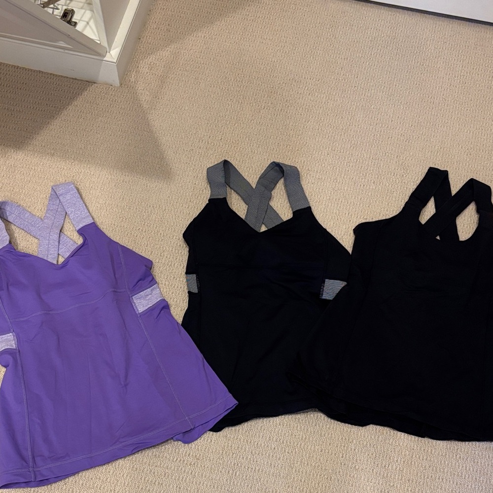 Set of Three Athletic Tank Tops in Purple and Black